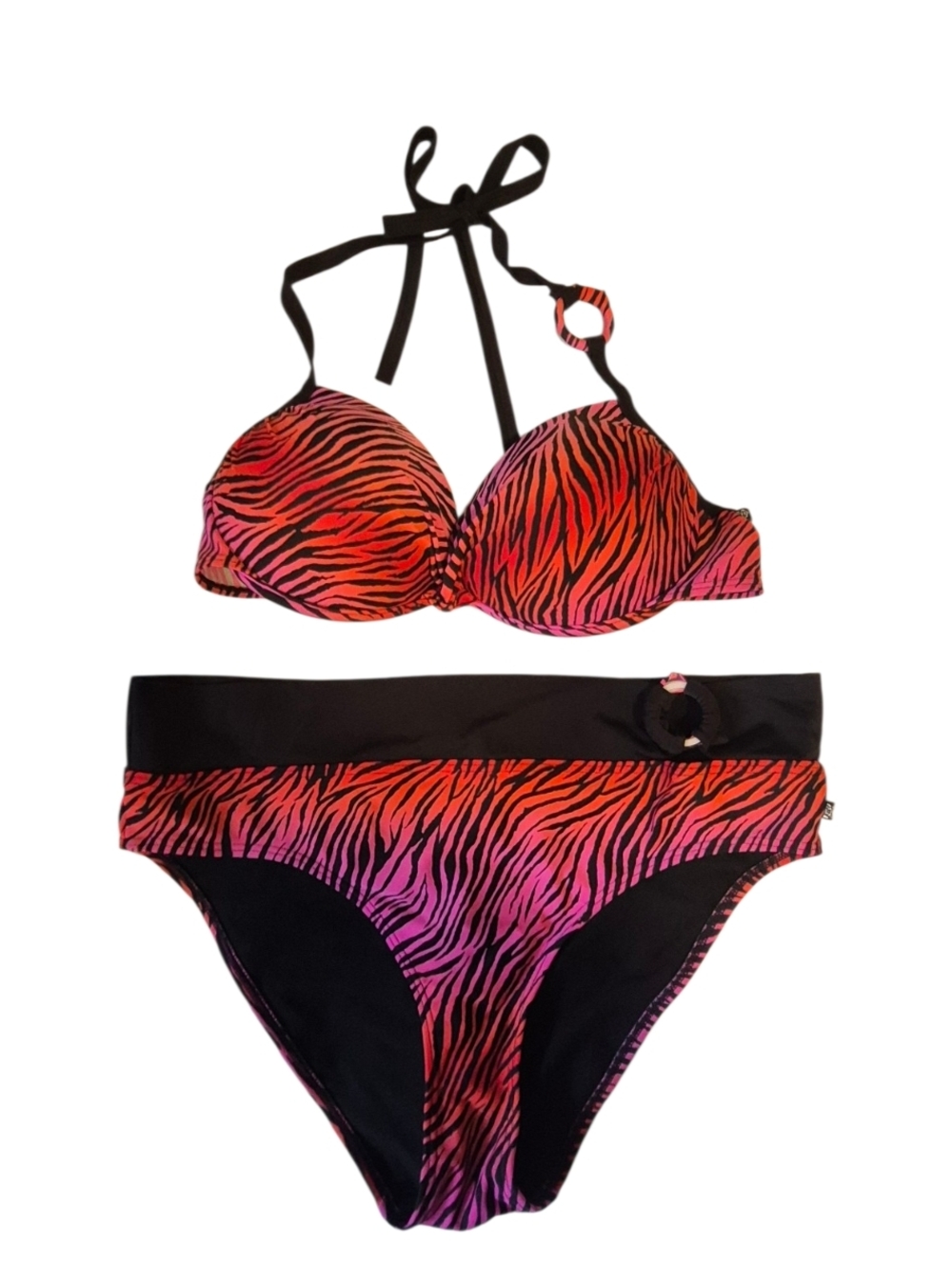 La Vie En Rose, Zebra Print Bikini Set, Sz L Top And XL Bottoms